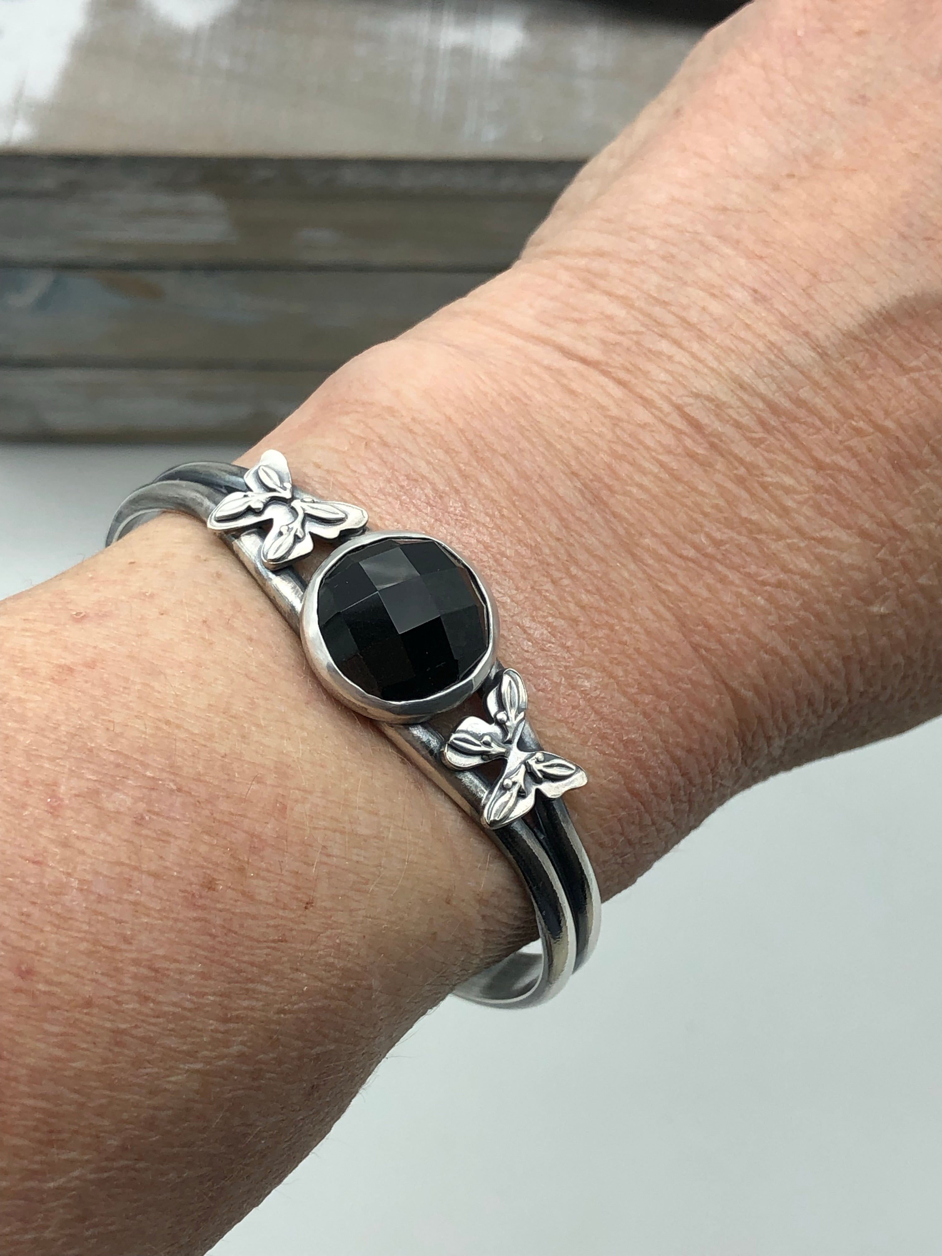 Onyx sterling silver butterfly cuff bracelet