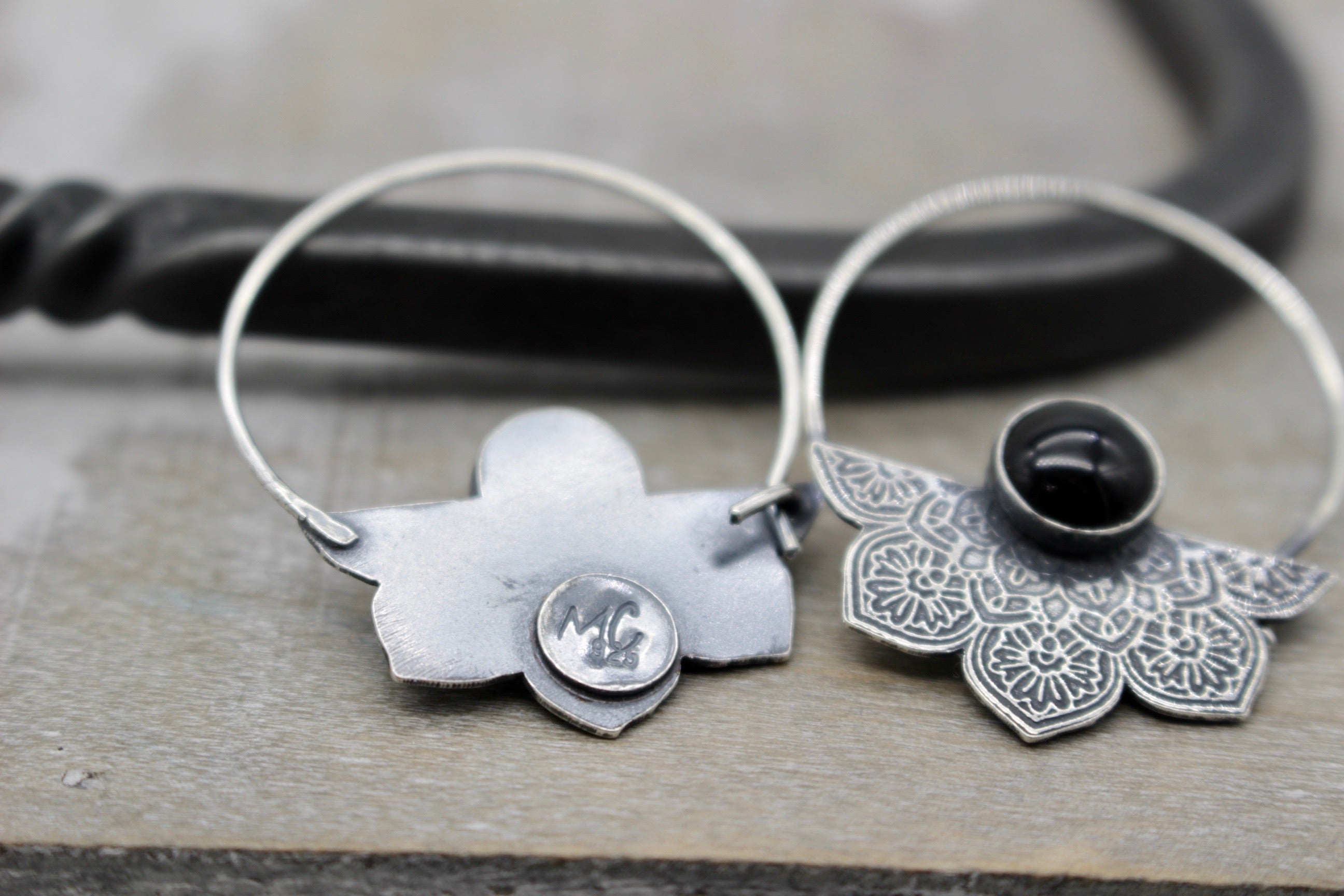 Mandala Onyx hoop earrings