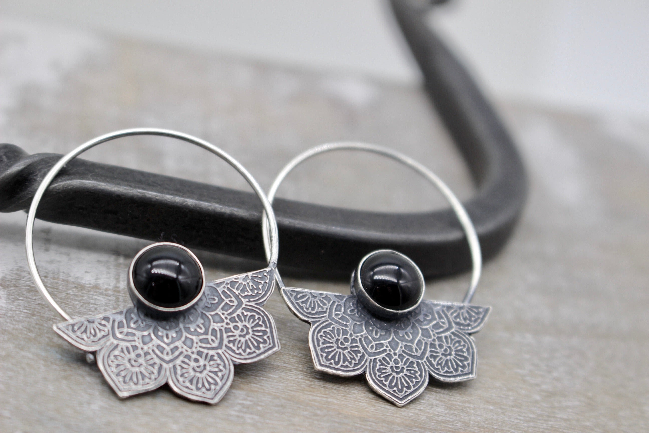Mandala Onyx hoop earrings