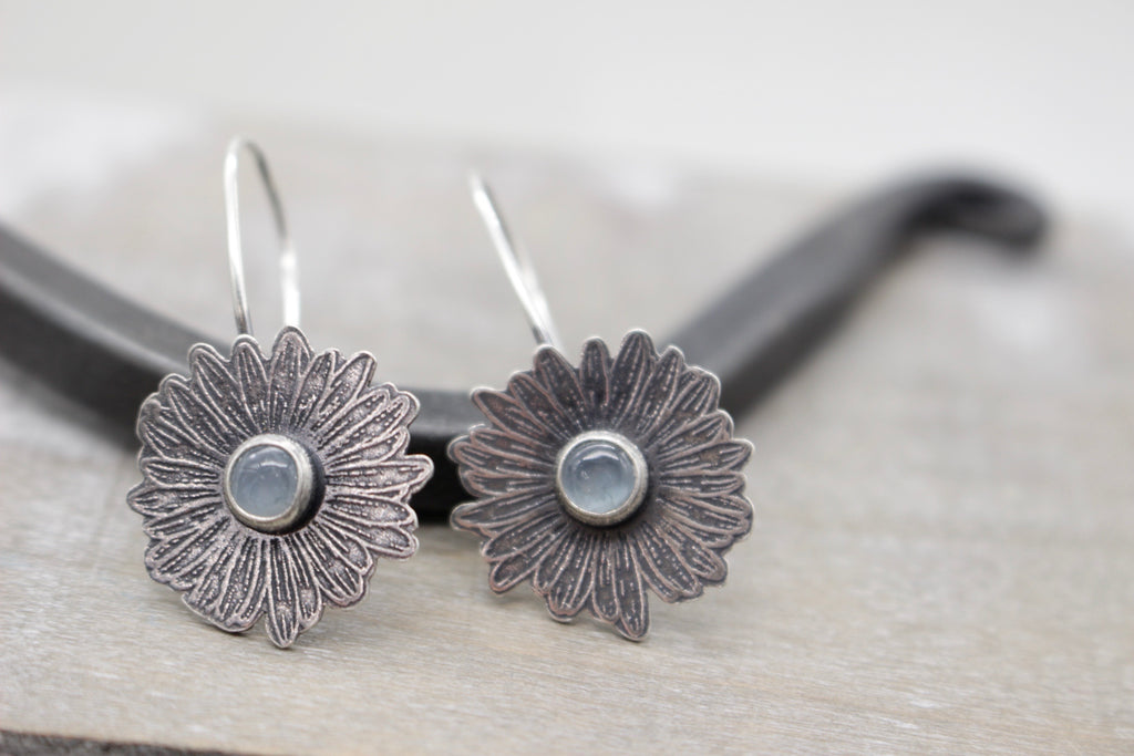Aquamarine Sterling silver daisy earrings