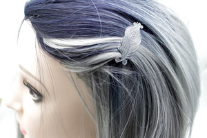 Sterling silver peacock feather barrette